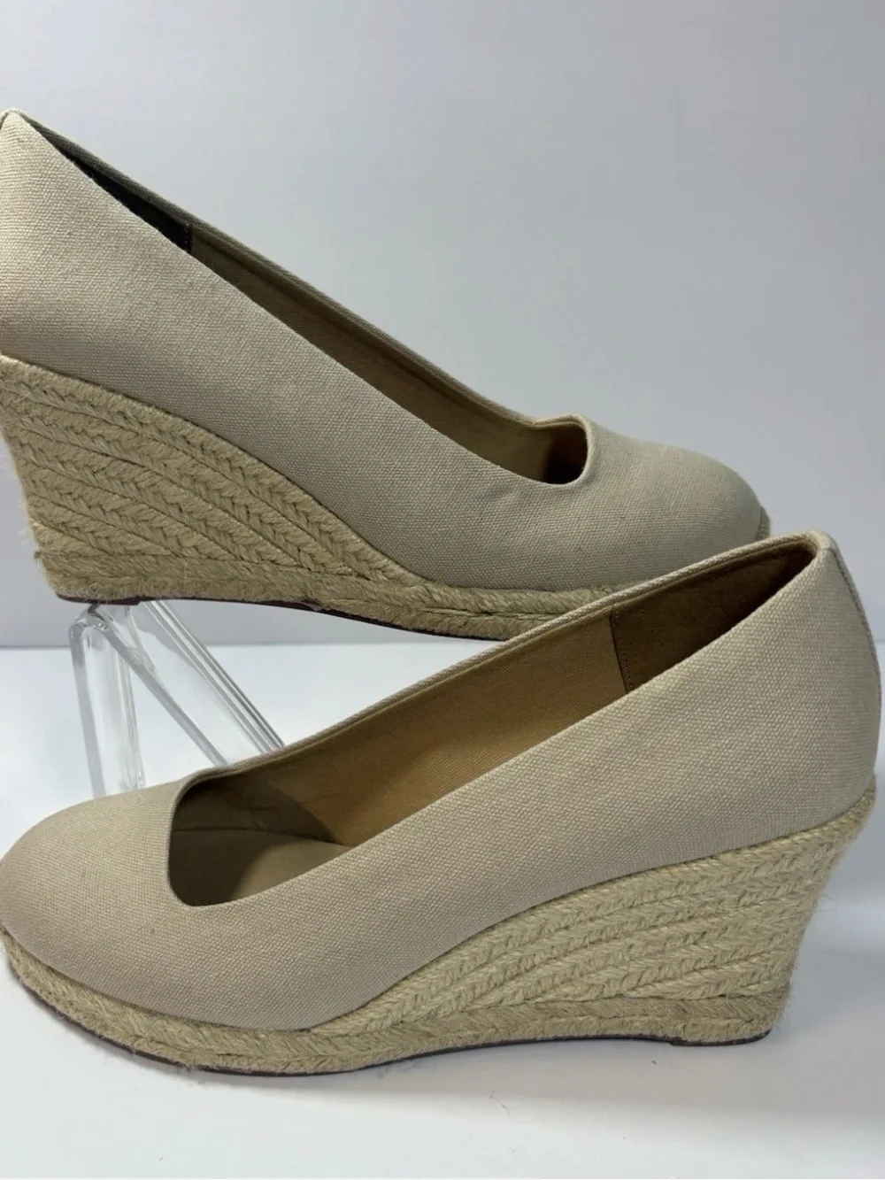 J Crew Beige Canvas Espadrille Wedge Pumps - Women